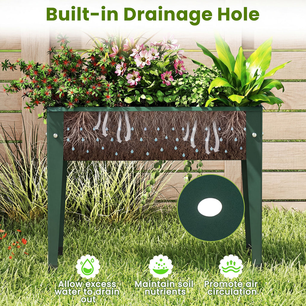 Jardinière surélevée en métal vert 60 cm avec trou de drainage