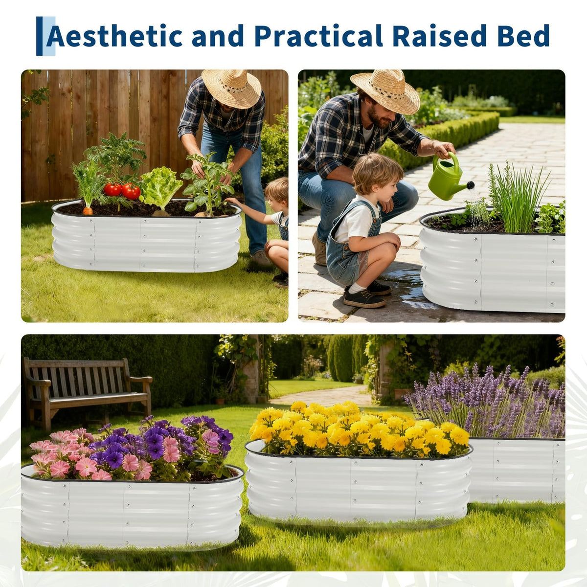 Jardinière surélevée ovale 122 cm en métal blanc - Lot de 2