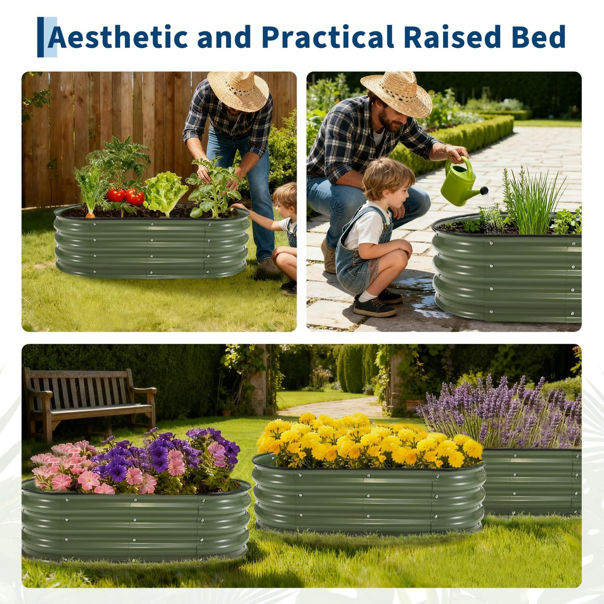 Jardinière surélevée ovale 122 cm en métal blanc - Lot de 2