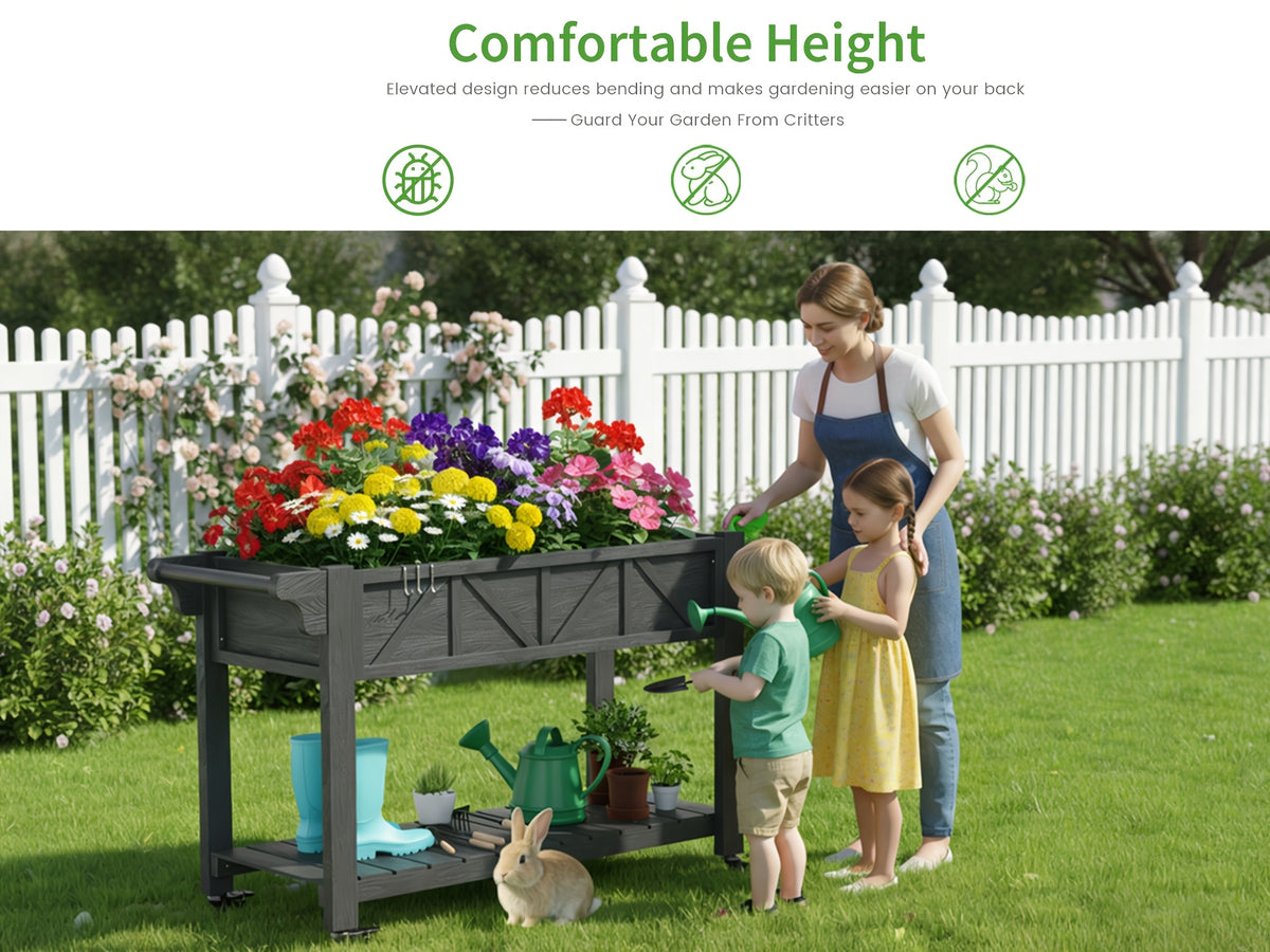 Jardinière surélevée sur roulettes 120 cm avec étagère basse