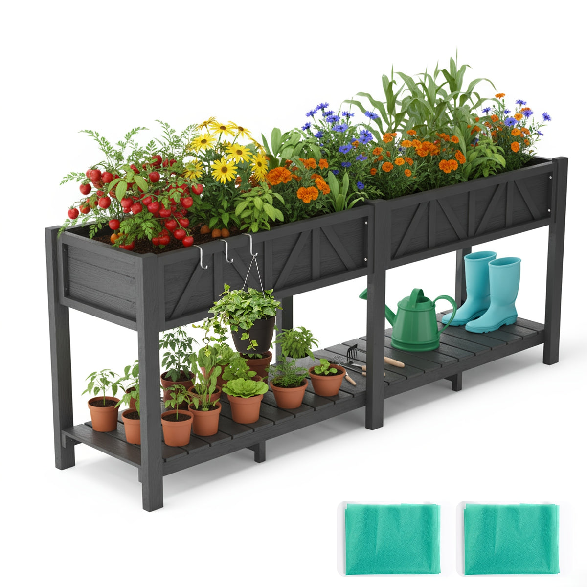 Jardinière surélevée sur roulettes 120 cm avec étagère basse