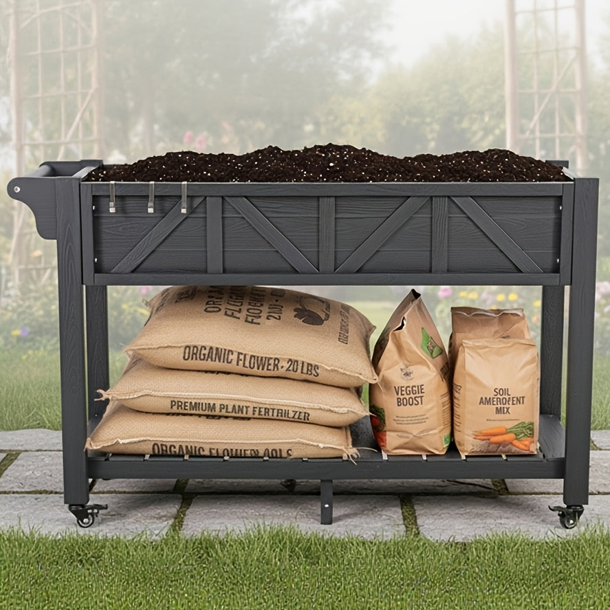 Jardinière surélevée sur roulettes 120 cm avec étagère basse