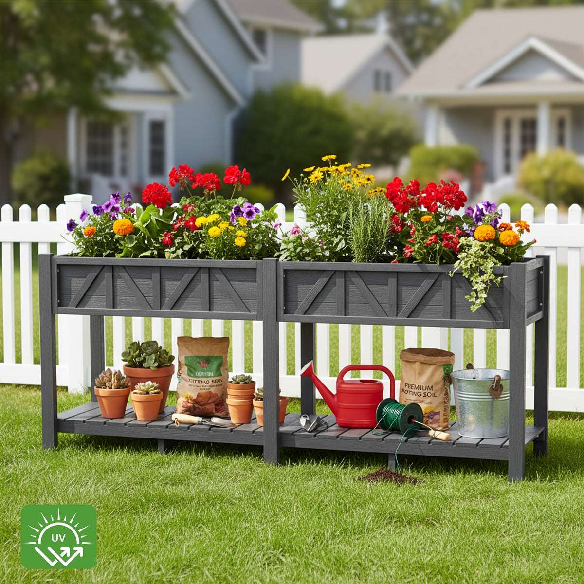 Jardinière surélevée sur roulettes 120 cm avec étagère basse