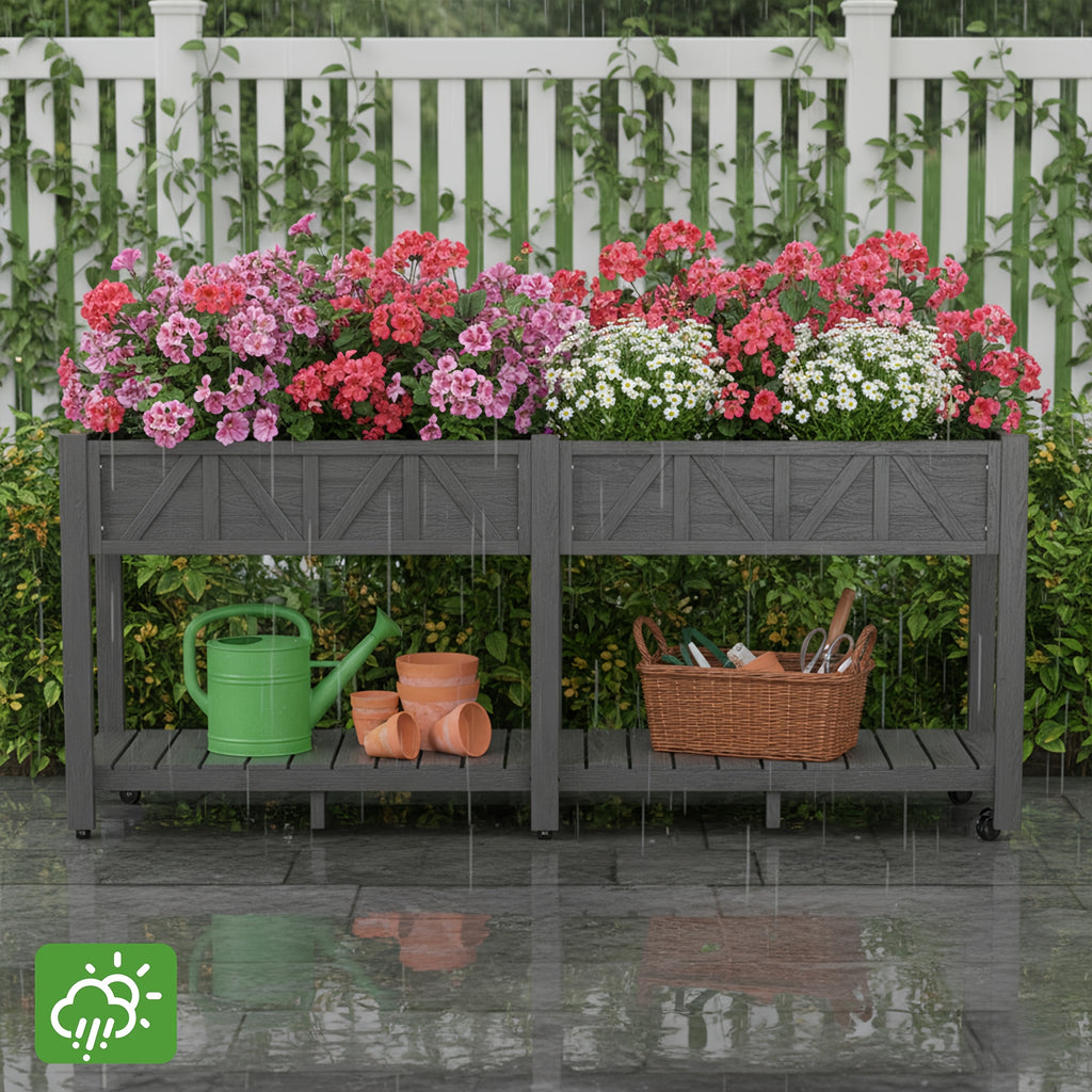Jardinière surélevée sur roulettes 120 cm avec étagère basse