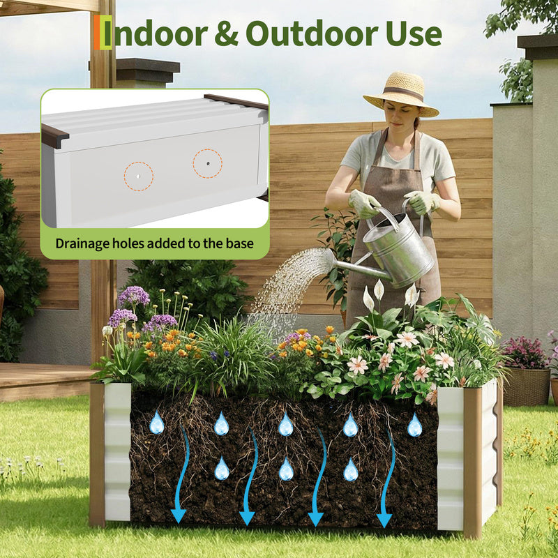 Jardinière surélevée sur pied 100 cm en métal blanc terrasse