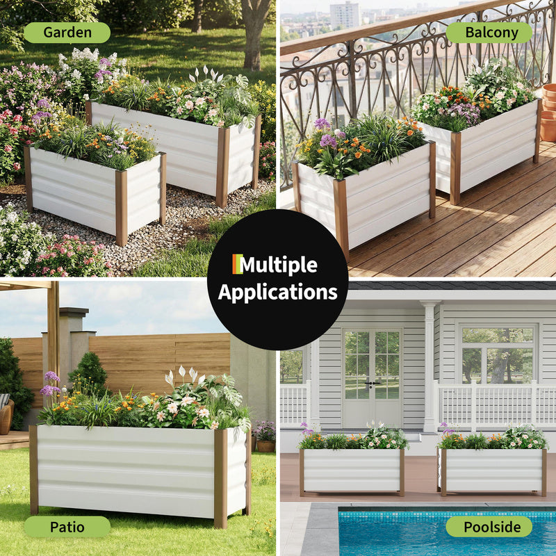 Jardinière surélevée sur pied 100 cm en métal blanc terrasse