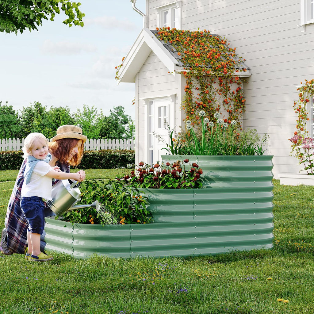 Jardinière surélevée à trois niveaux en acier vert — Extérieur