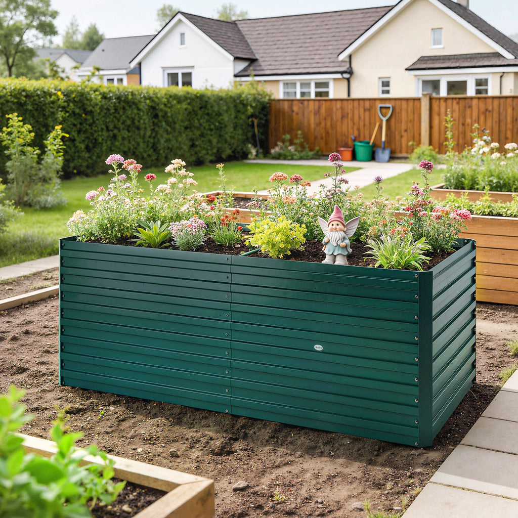 Jardinière surélevée verte 160x80x60 cm en acier galvanisé