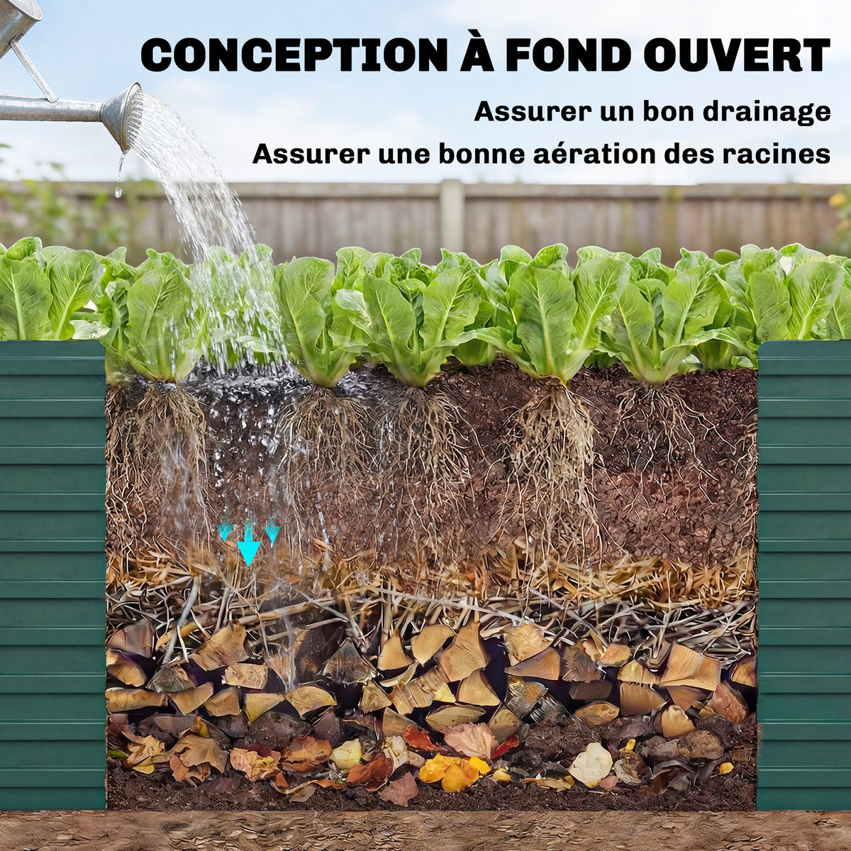 Jardinière surélevée verte 160x80x60 cm en acier galvanisé