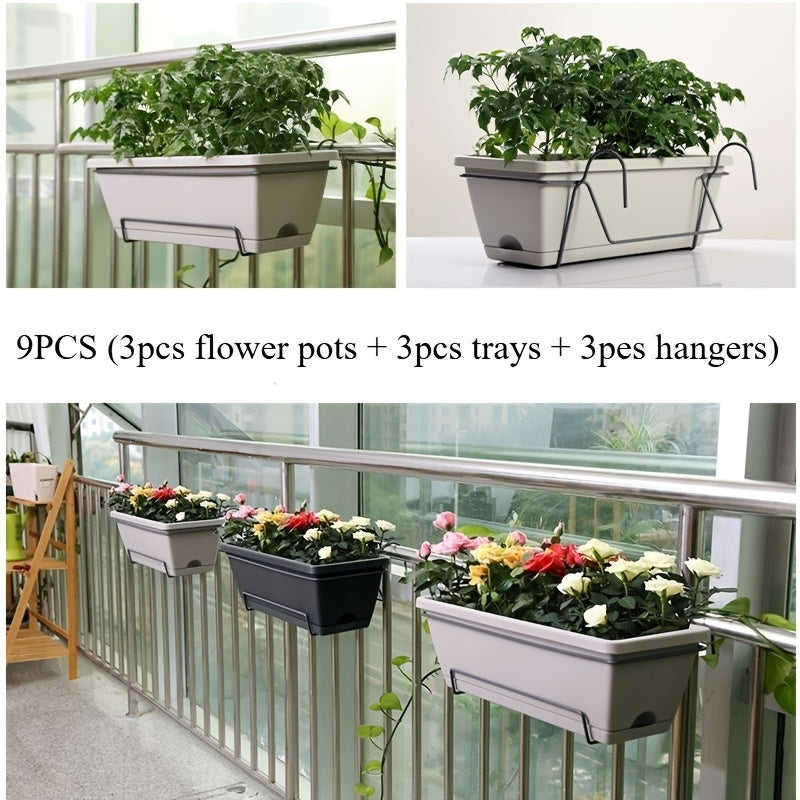 Jardinière suspendue pour balcon, lot de 3 avec soucoupes