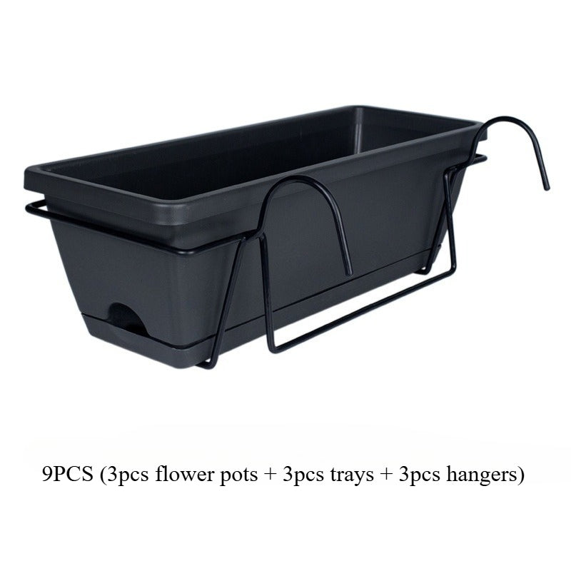 Gris noir / 9PCS (3 pots de fleurs + 3 plateaux + 3 supports)