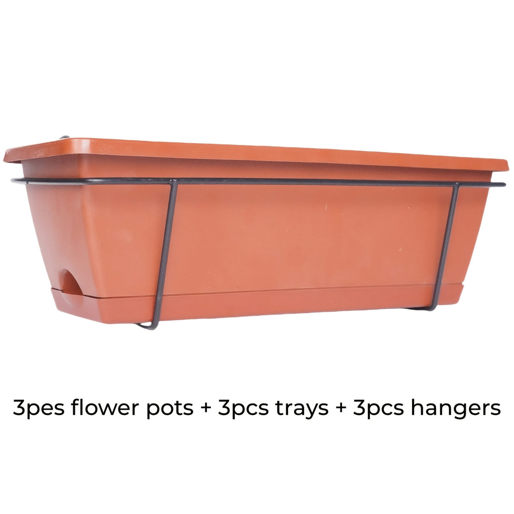 Rouge brique / 9PCS (3 pots de fleurs + 3 plateaux + 3 supports)