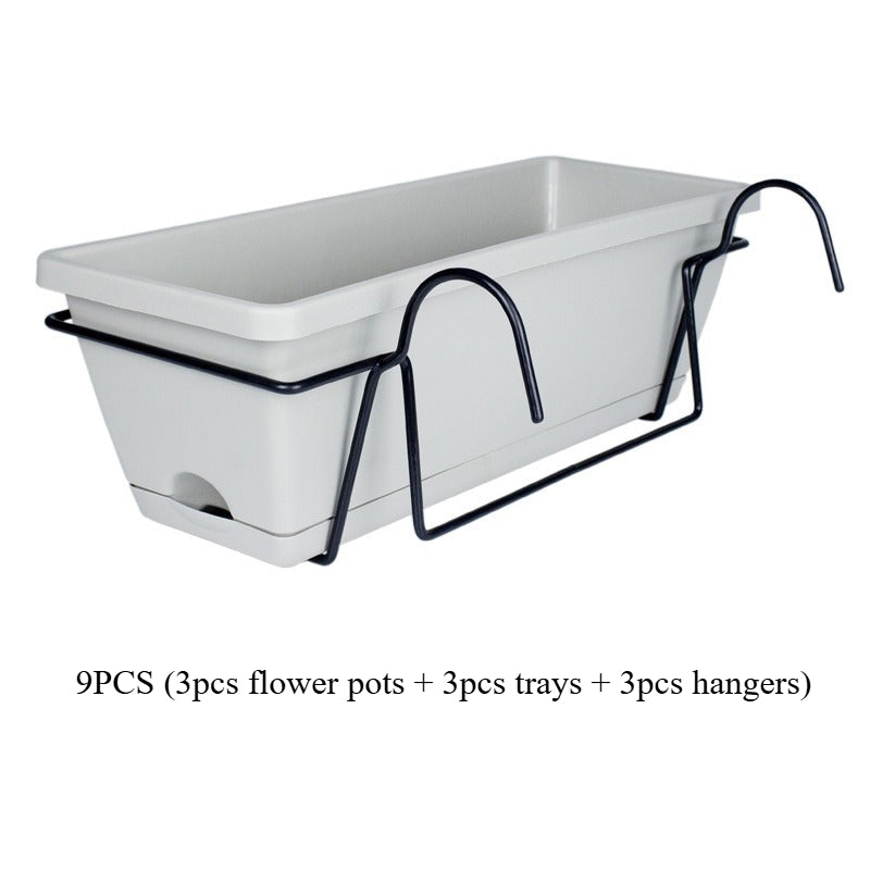 Gris blanc / 9PCS (3 pots de fleurs + 3 plateaux + 3 supports)