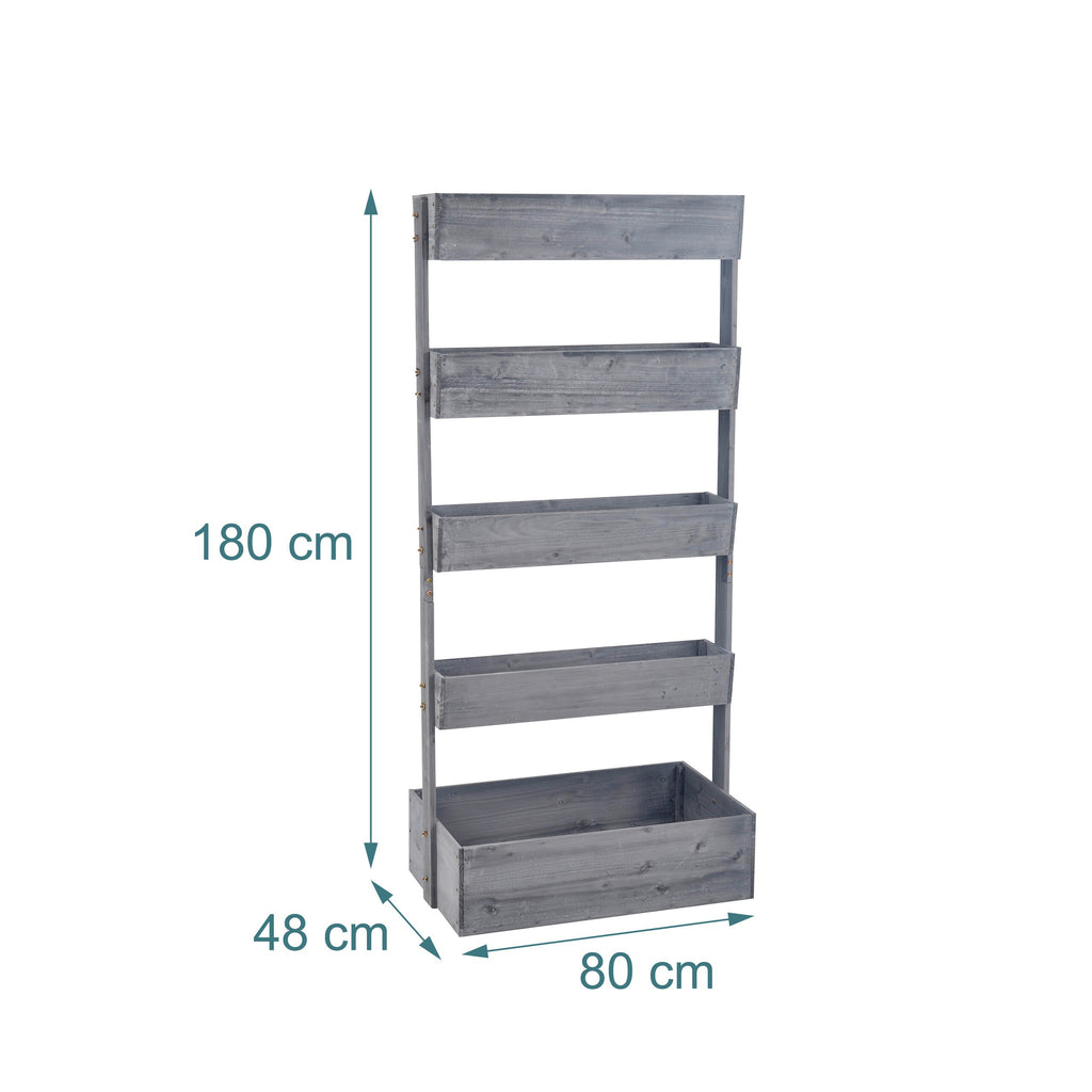 Jardinière verticale en bois gris 80x48x180 cm, 5 niveaux