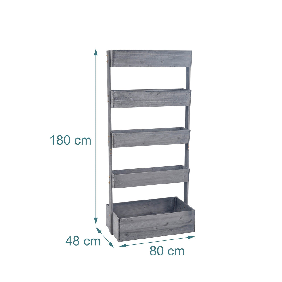 Jardinière verticale en bois gris 80x48x180 cm, 5 niveaux