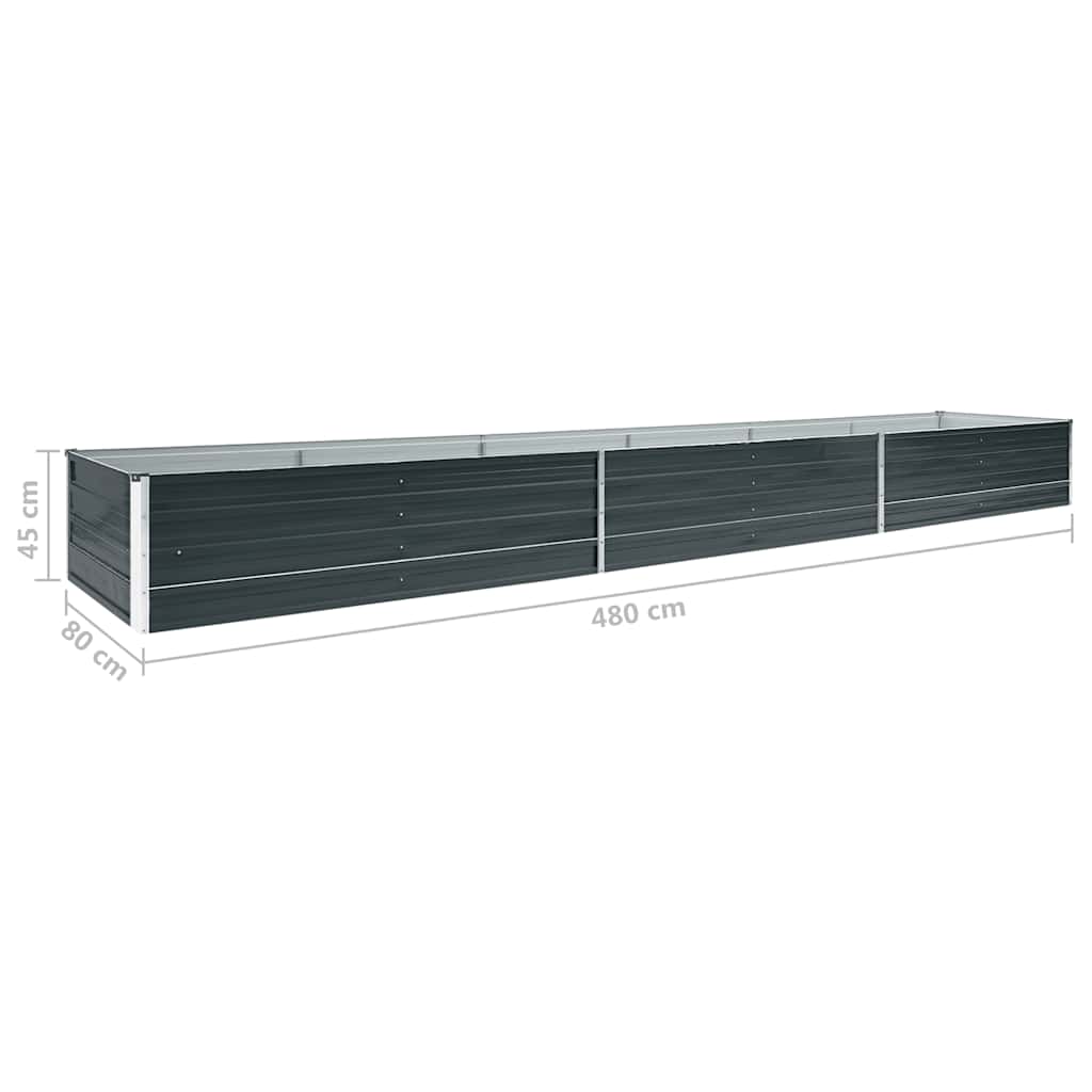 Jardinière XXL 480x80x45 cm en acier galvanisé anthracite