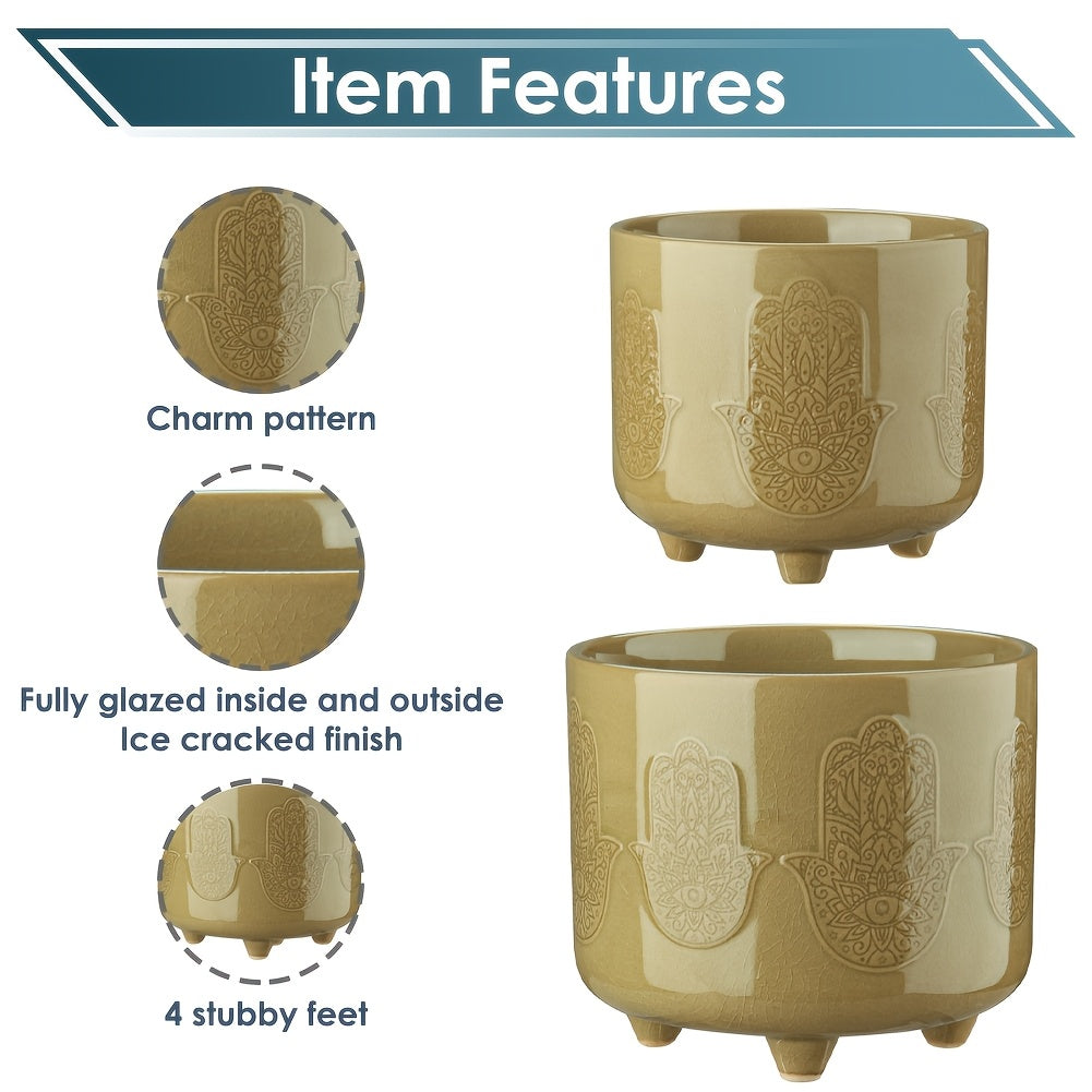 Cache-pot en céramique sur pieds, lot de 2 : Ø 12 et 15 cm