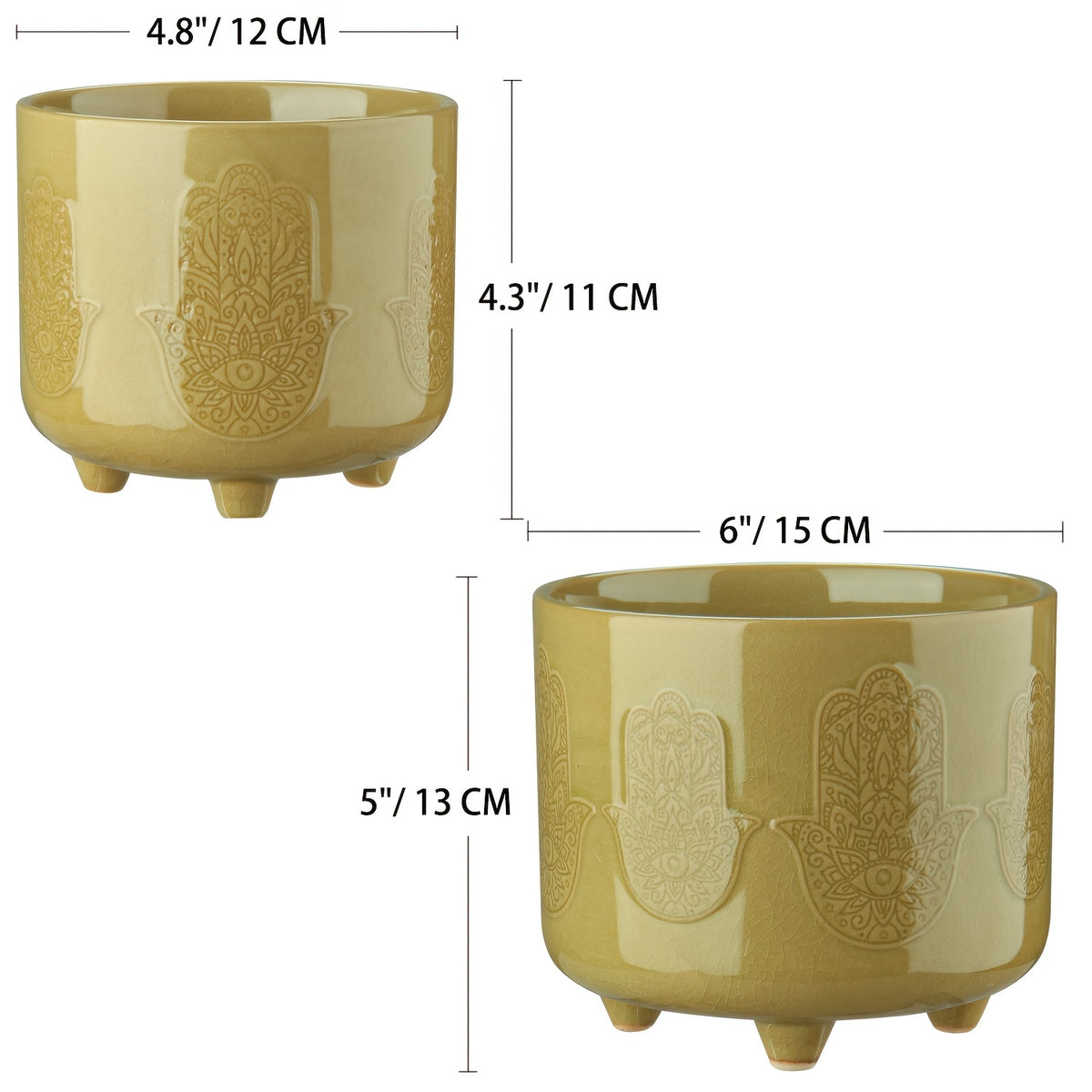 Cache-pot en céramique sur pieds, lot de 2 : Ø 12 et 15 cm