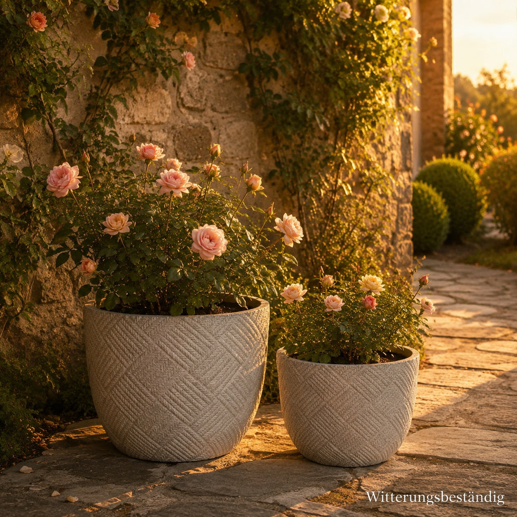 Lot de 2 pots de fleurs béton gris Ø 45 et Ø 37 cm jardin