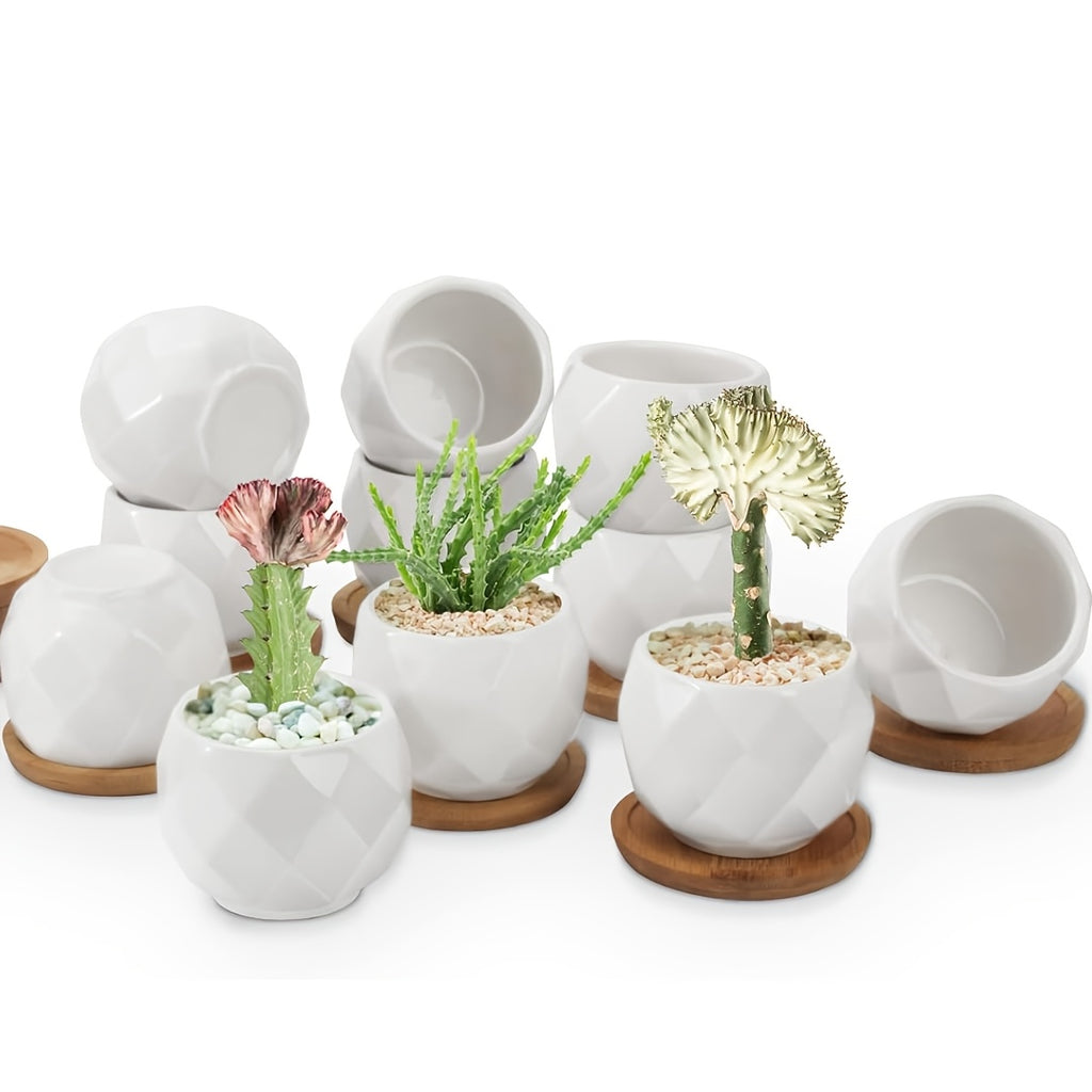 Mini pot de fleur blanc géométrique Ø 6 cm pour succulente