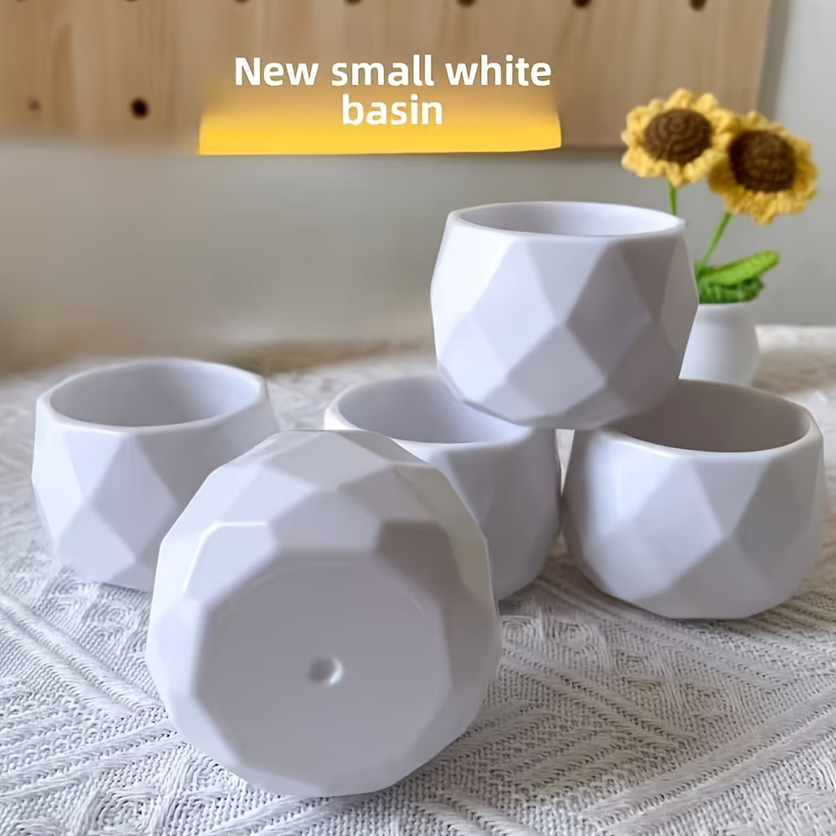 Mini pot de fleur blanc géométrique Ø 6 cm pour succulente