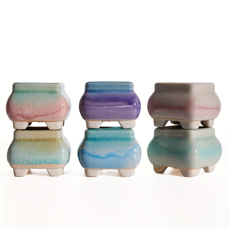 Mini pots de fleurs en céramique craquelée - lot de 8, 6 cm