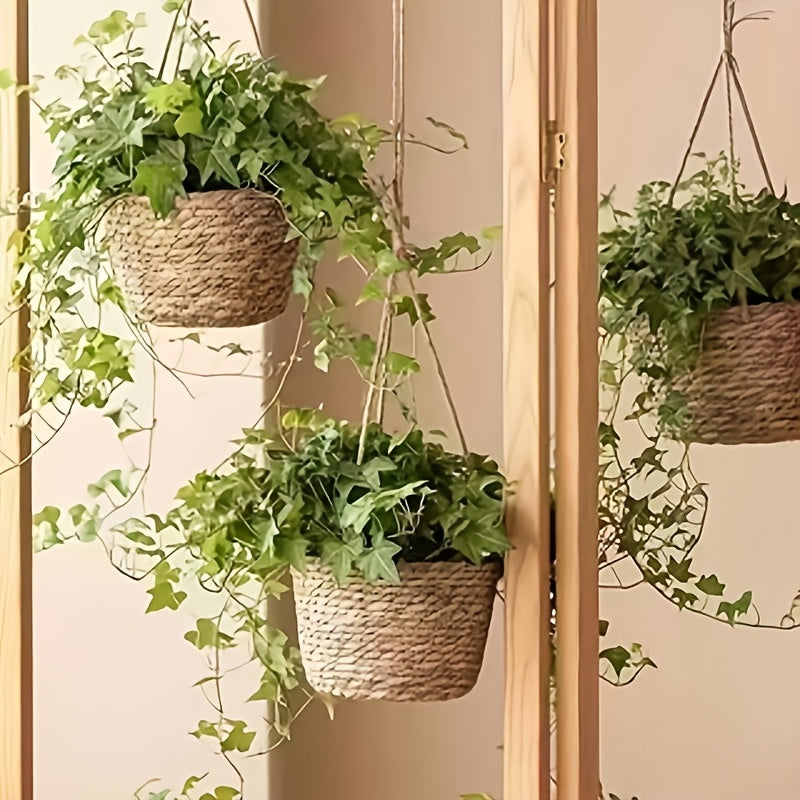 Panier cache-pot suspendu en jute tressée, lot de 2, Ø 18 cm