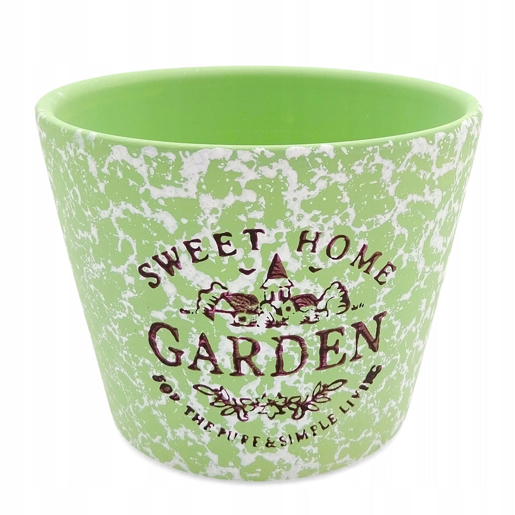 Petit cache-pot céramique vert vintage Ø 13 cm lettré