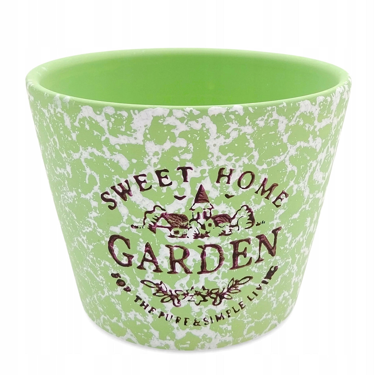 Petit cache-pot céramique vert vintage Ø 13 cm lettré