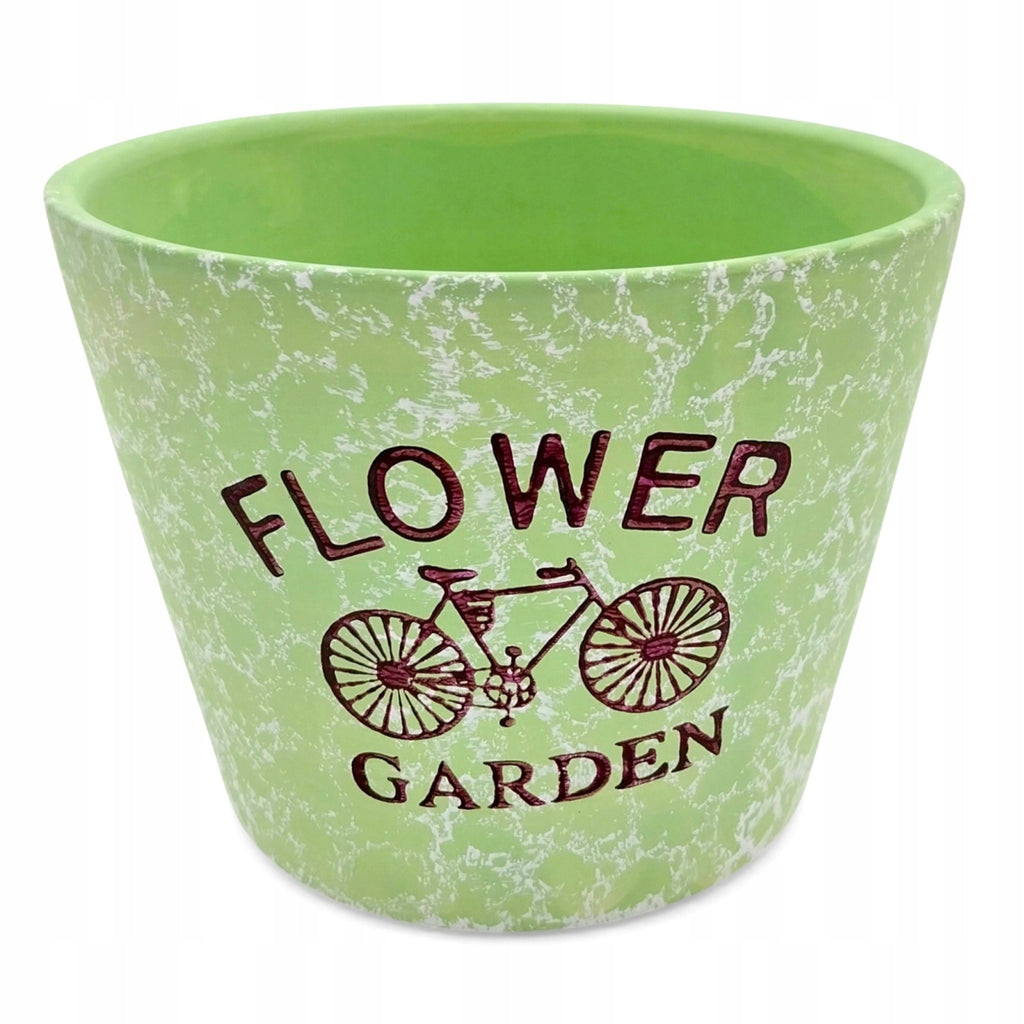 Petit cache-pot céramique vert vintage Ø 13 cm lettré