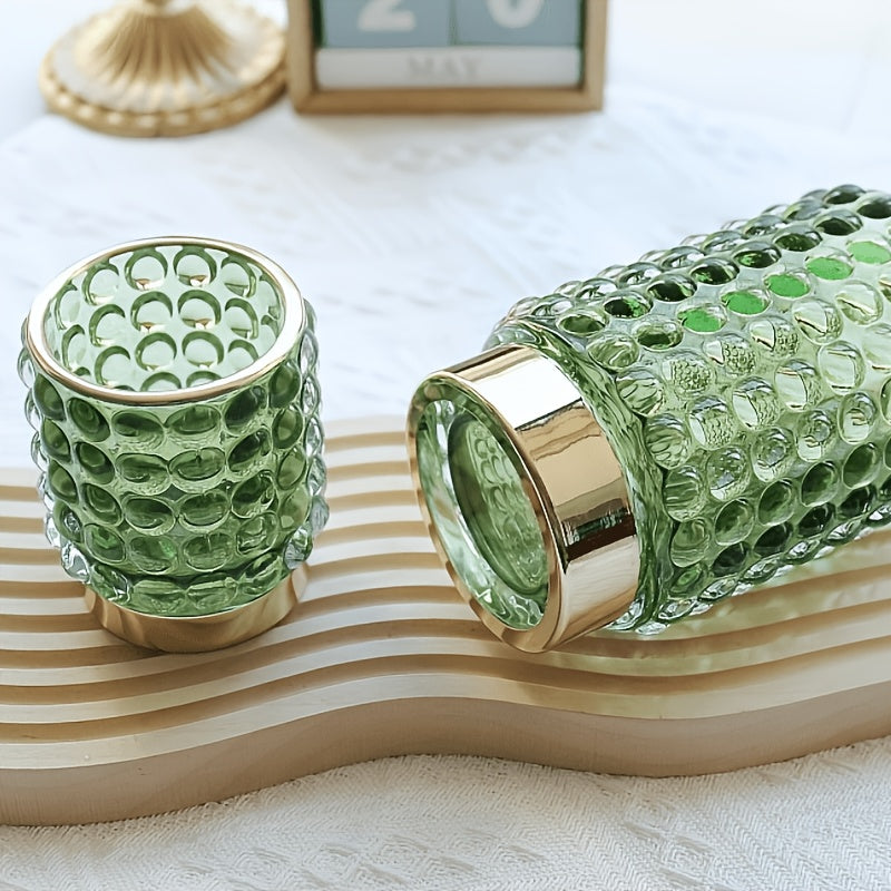 Petit cache-pot en verre bullé doré ou vert, socle brillant