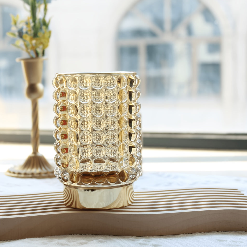 Petit cache-pot en verre bullé doré ou vert, socle brillant