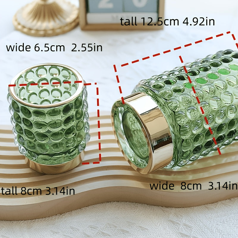 Petit cache-pot en verre bullé doré ou vert, socle brillant