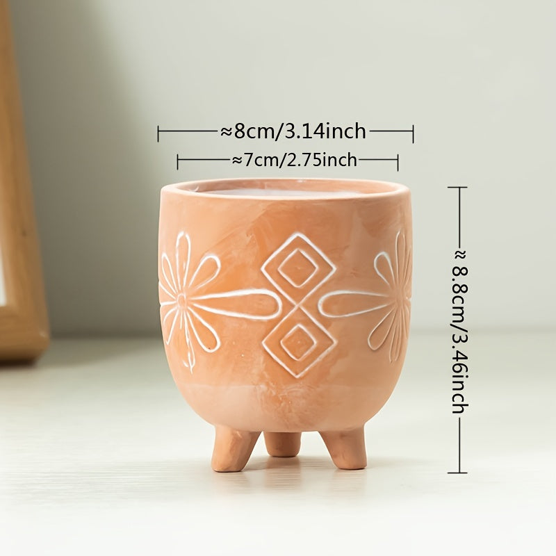 Petit pot de fleur en céramique Ø 8 cm sur pieds — Bohème
