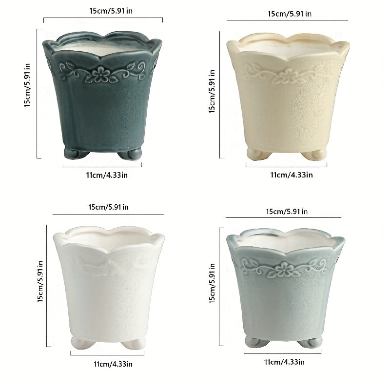 Petit pot de fleur en céramique émaillée Ø 15 cm, décor floral