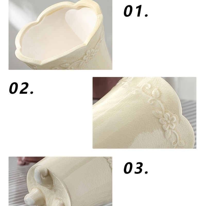 Petit pot de fleur en céramique émaillée Ø 15 cm, décor floral