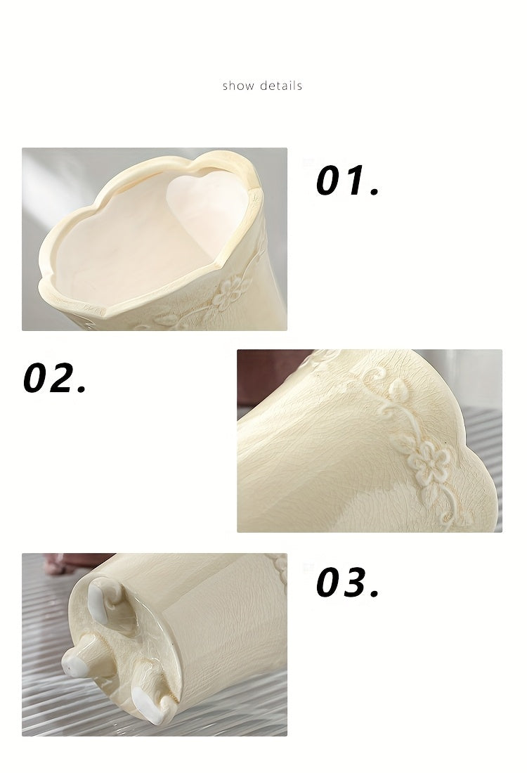 Petit pot de fleur en céramique émaillée Ø 15 cm, décor floral