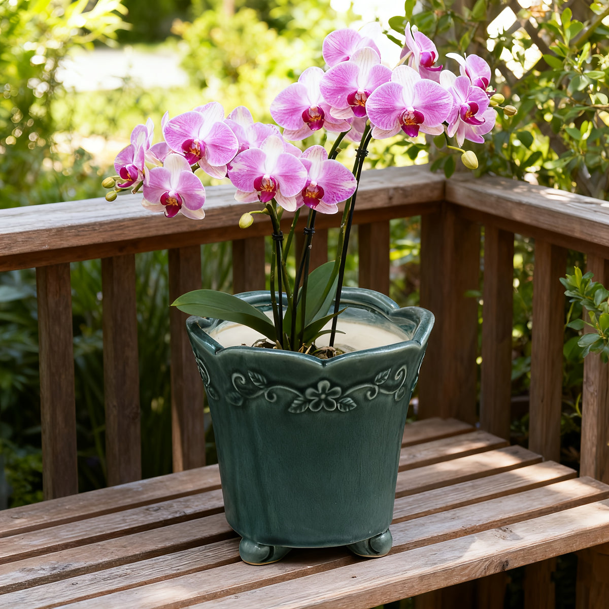 Petit pot de fleur en céramique émaillée Ø 15 cm, décor floral