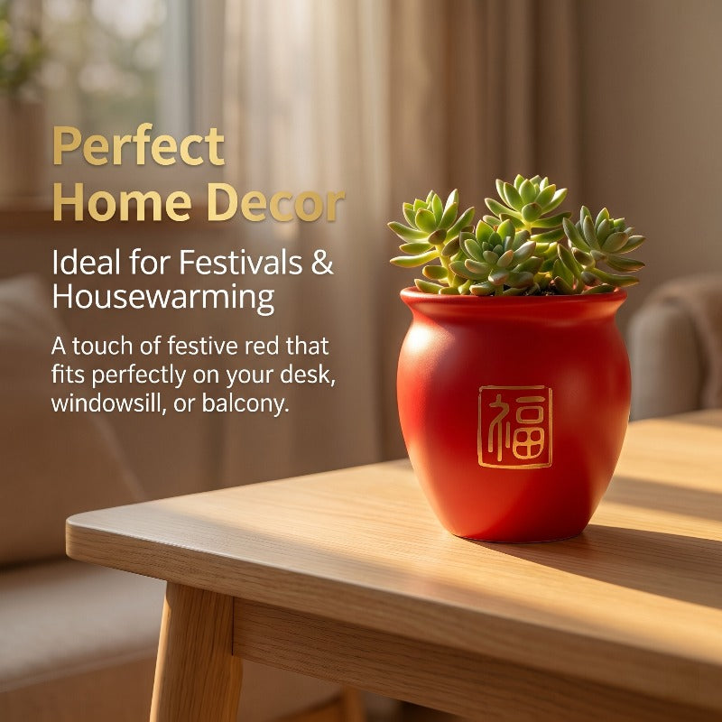 Petit pot de fleur rouge, lot de 2 avec soucoupe de drainage