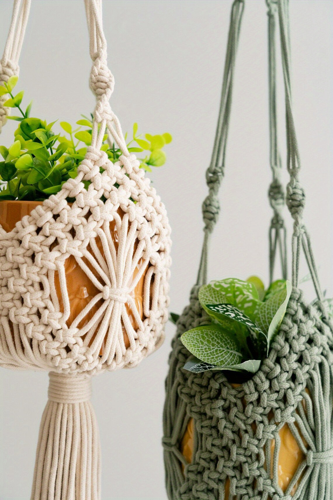 Suspension pour plante en macramé — panier tressé main, 80 cm