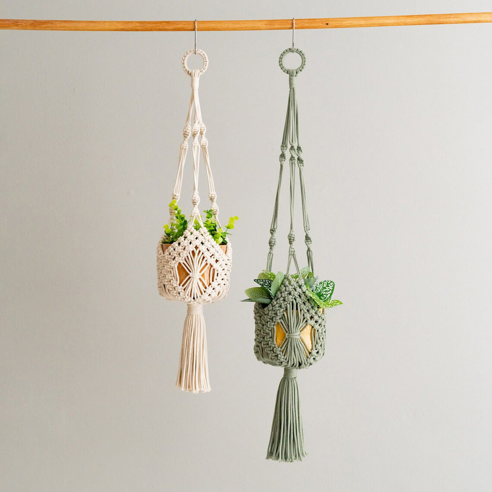 Suspension pour plante en macramé — panier tressé main, 80 cm