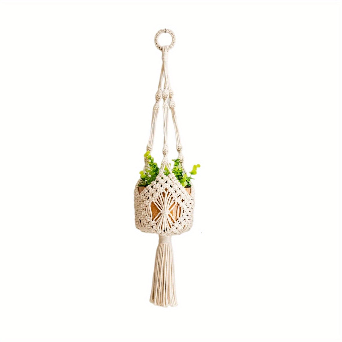 Suspension pour plante en macramé — panier tressé main, 80 cm