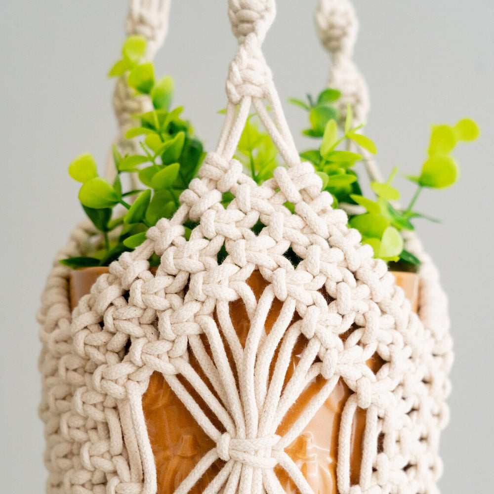 Suspension pour plante en macramé — panier tressé main, 80 cm