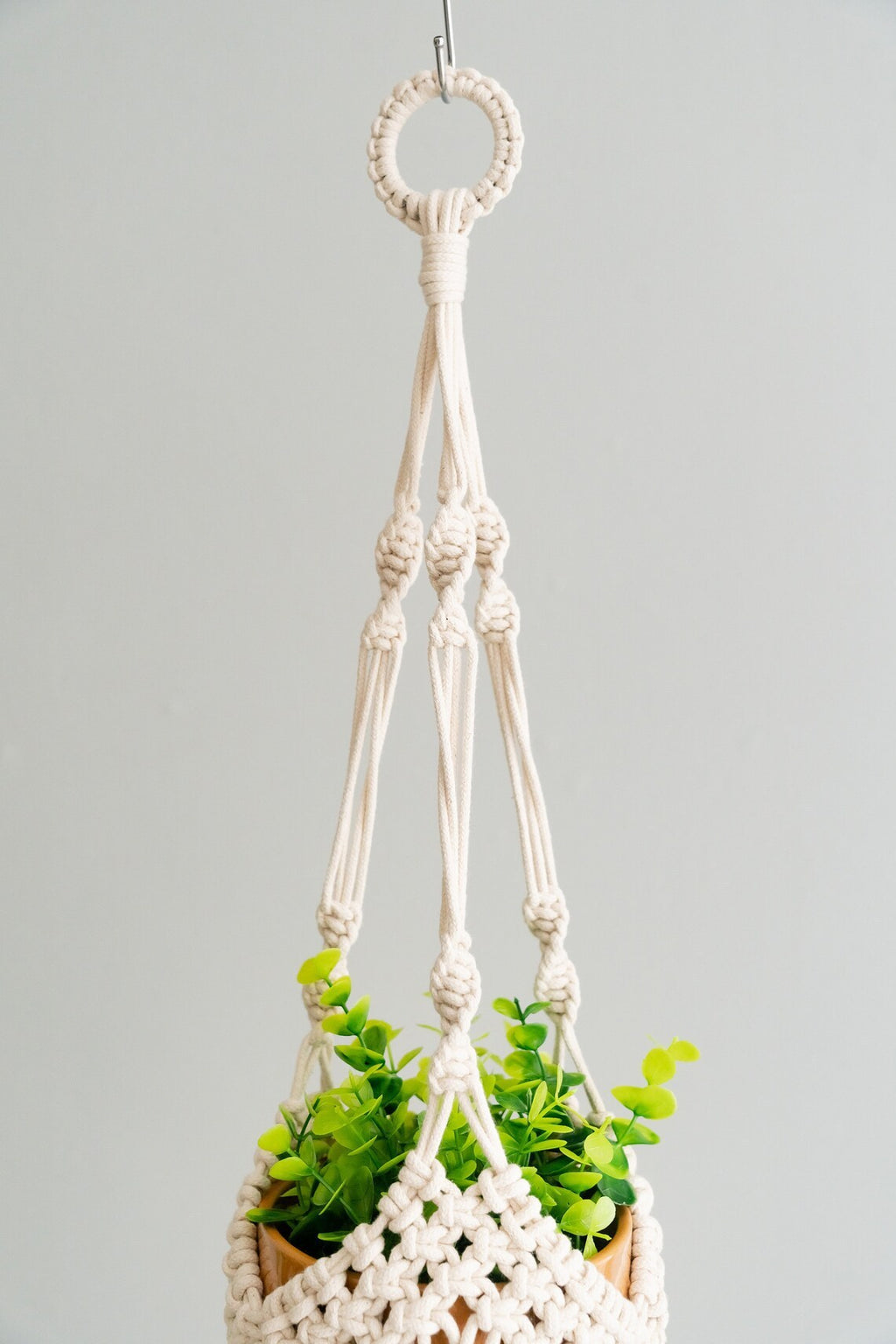 Suspension pour plante en macramé — panier tressé main, 80 cm