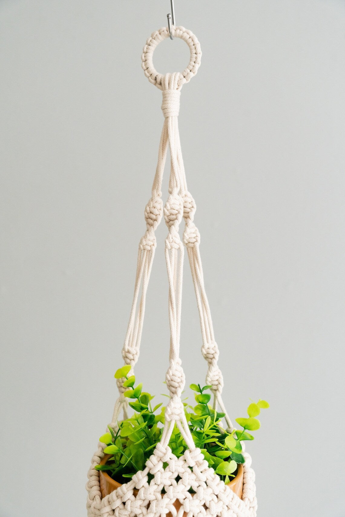Suspension pour plante en macramé — panier tressé main, 80 cm