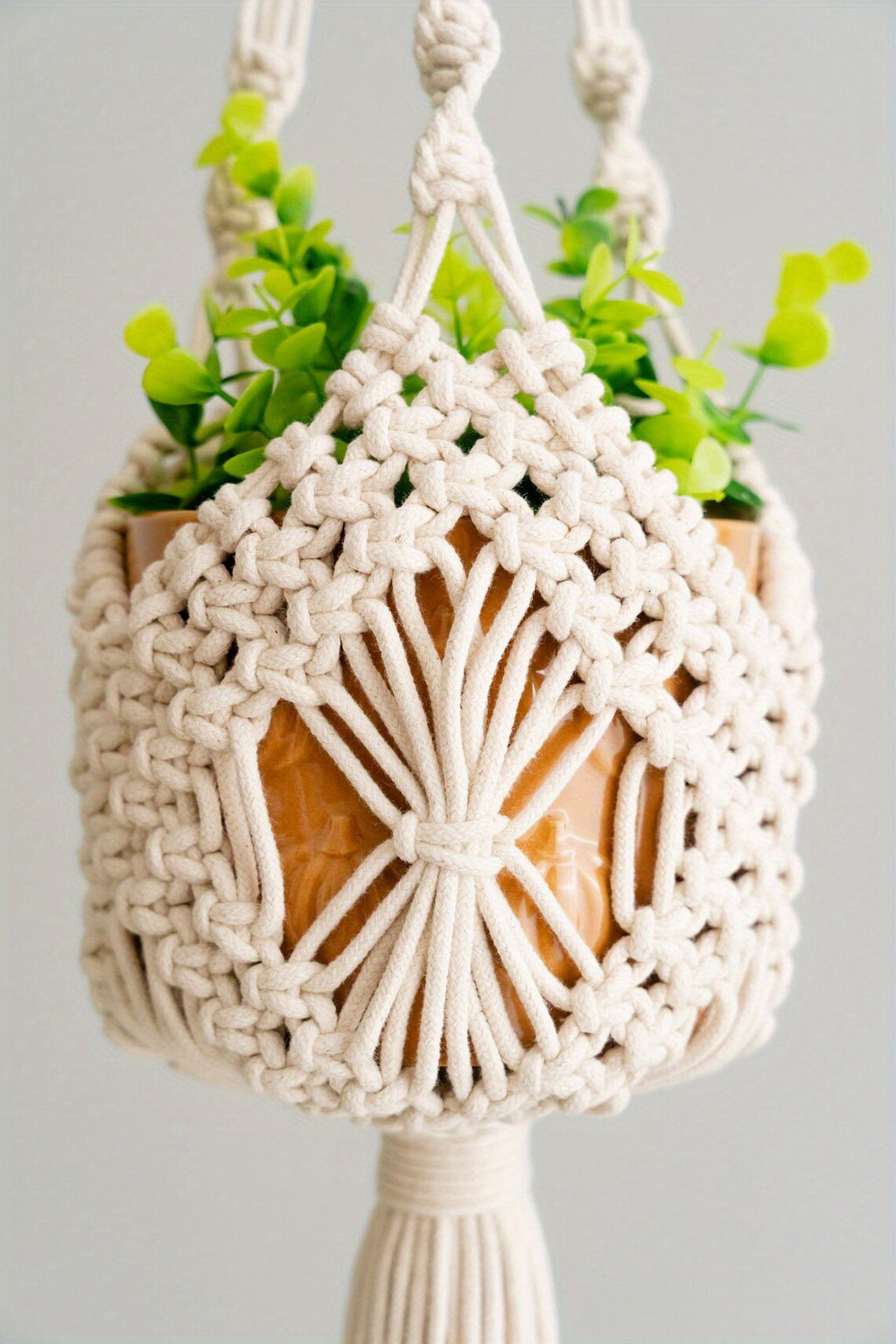 Suspension pour plante en macramé — panier tressé main, 80 cm