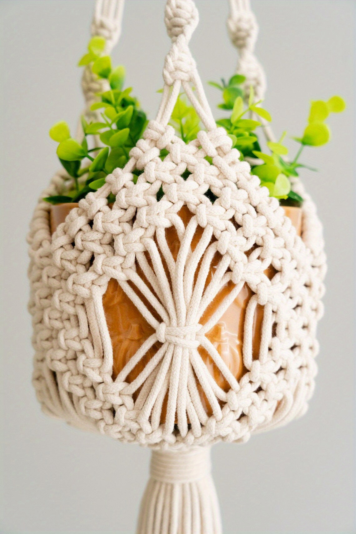 Suspension pour plante en macramé — panier tressé main, 80 cm