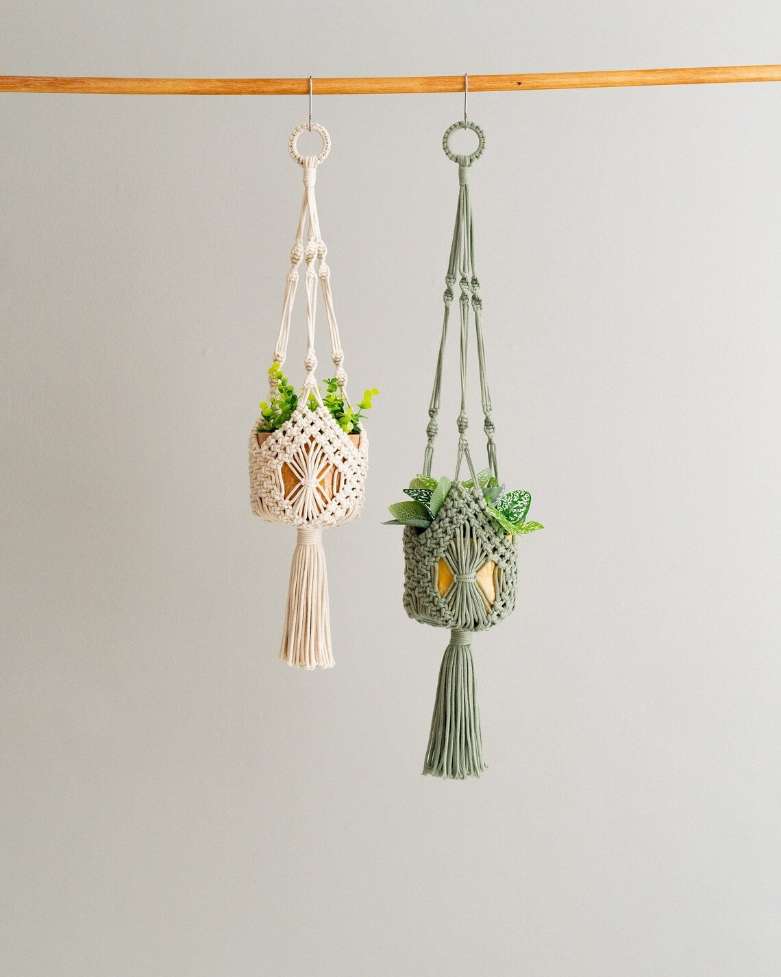 Suspension pour plante en macramé — panier tressé main, 80 cm
