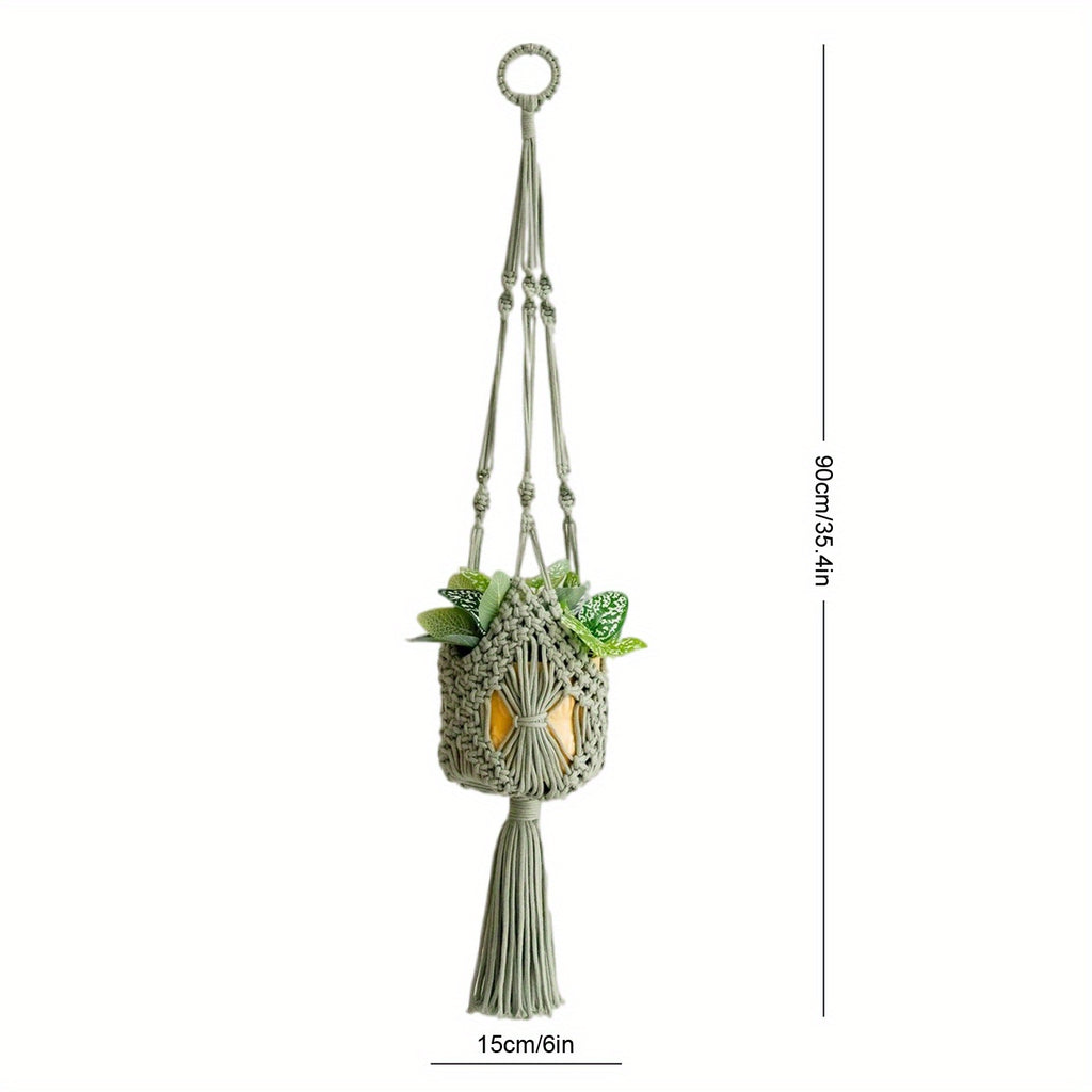 Suspension pour plante en macramé — panier tressé main, 80 cm