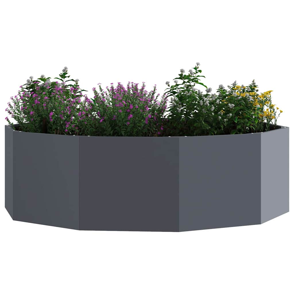 Pot de fleur en acier anthracite — bac bas à dix pans